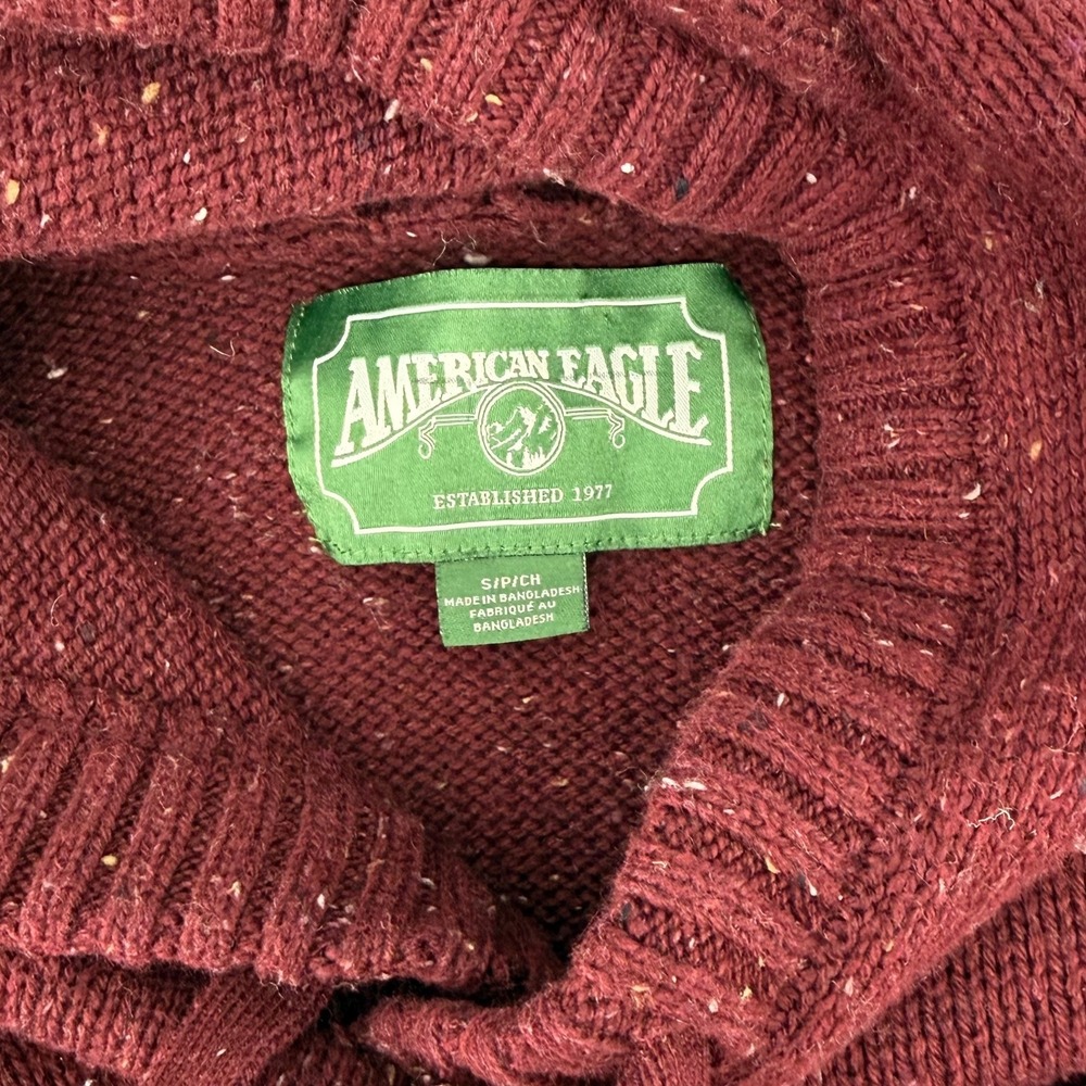 Vintage American Eagle Men's Red Speckled Fair Isle Knit Hoodie Sweater Size S - Picture 2 of 7
